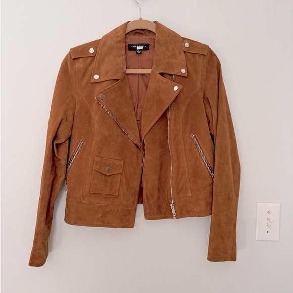 NWOT Slate & Willow Suede Moto Jacket in Brown Chestnut - Small - Picture 5 of 14